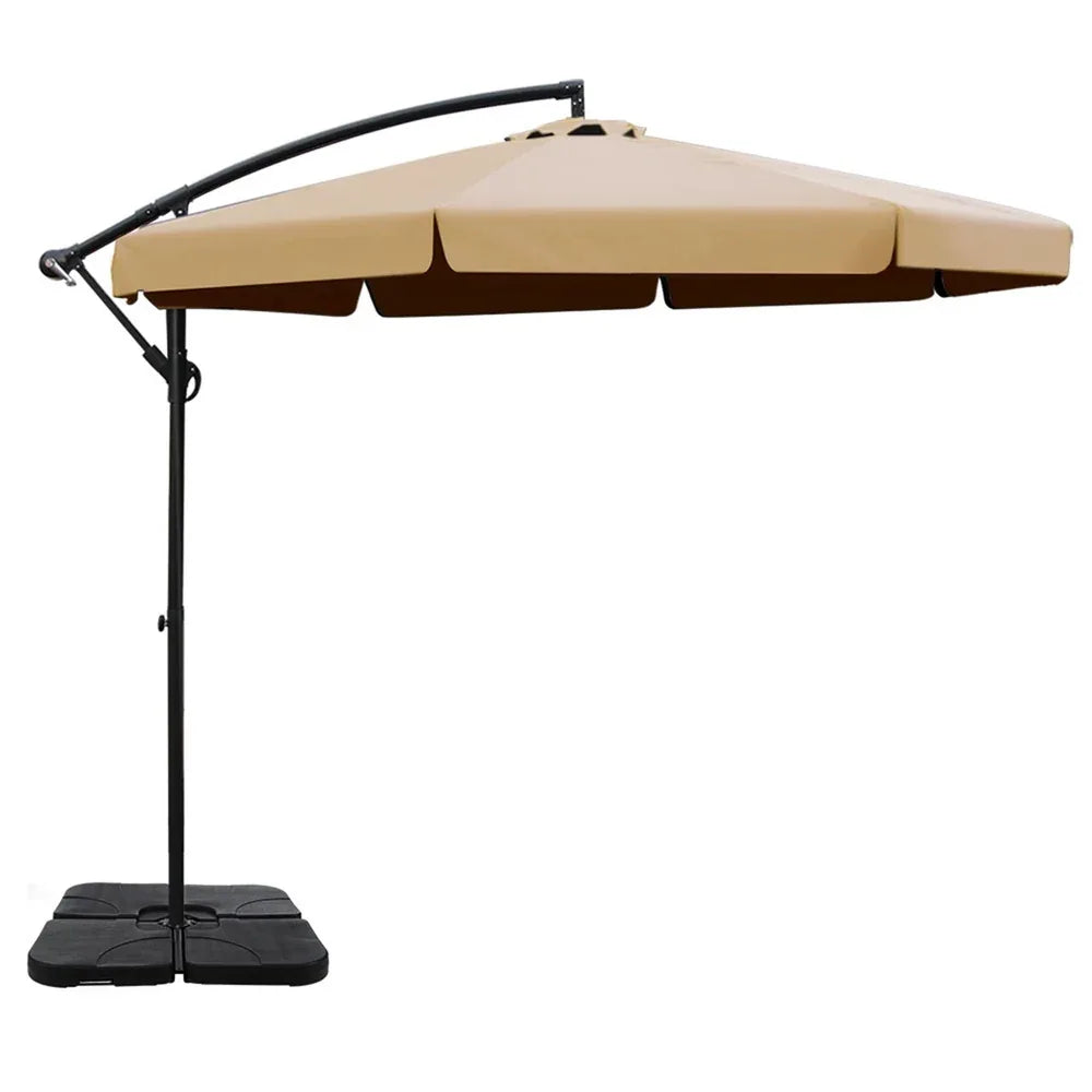 Instahut 3m Outdoor Umbrella w/Base Cantilever Garden Beach Patio Beige - Mekamart Australia