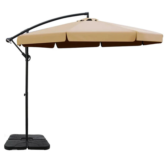 Instahut 3m Outdoor Umbrella w/Base Cantilever Garden Beach Patio Beige - Mekamart Australia