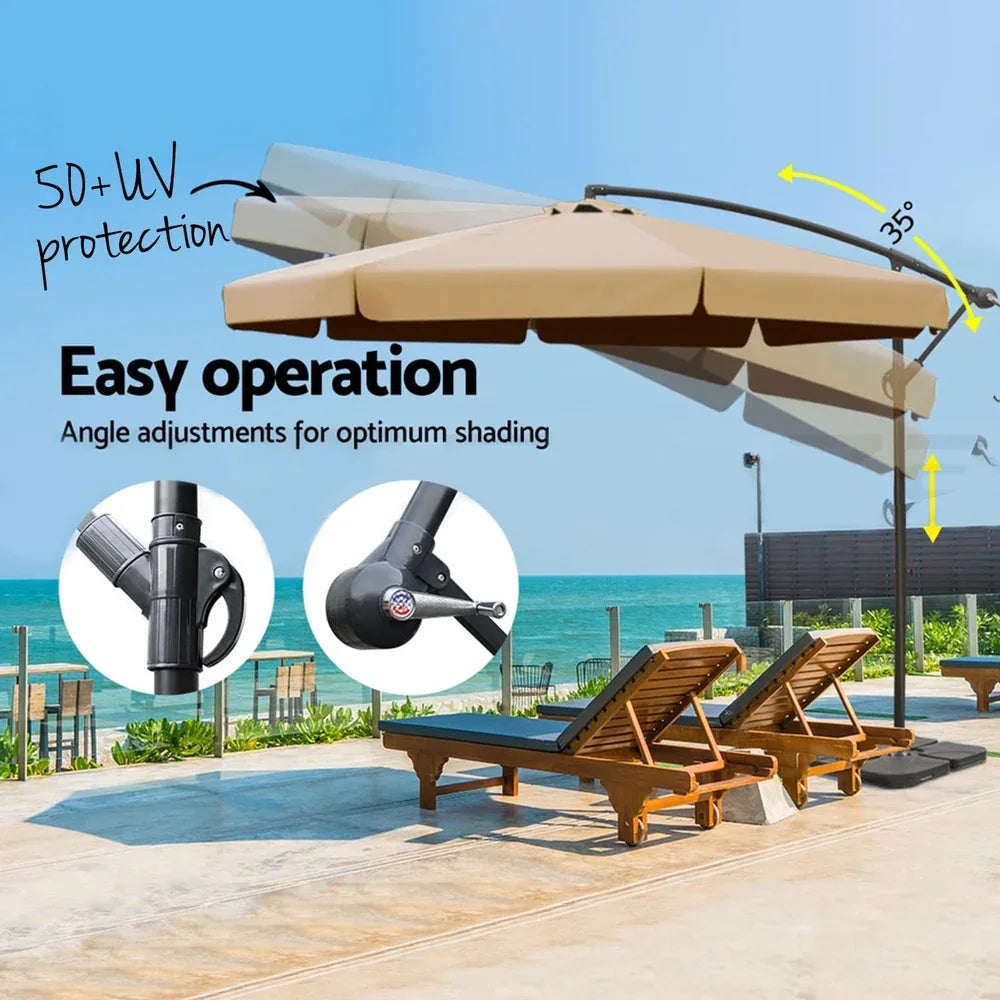 Instahut 3m Outdoor Umbrella w/Base Cantilever Garden Beach Patio Beige - Mekamart Australia