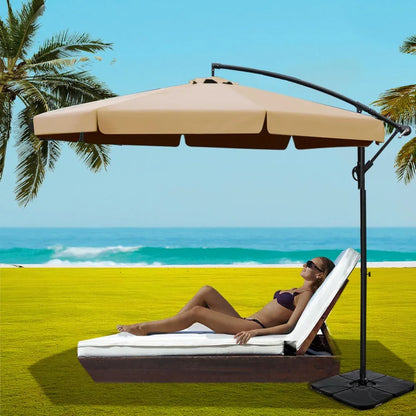 Instahut 3m Outdoor Umbrella w/Base Cantilever Garden Beach Patio Beige - Mekamart Australia