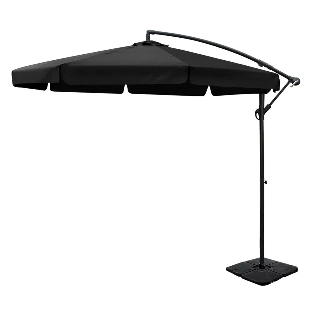 Instahut 3m Outdoor Umbrella w/Base Cantilever Garden Beach Patio Black - Mekamart Australia