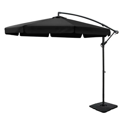 Instahut 3m Outdoor Umbrella w/Base Cantilever Garden Beach Patio Black - Mekamart Australia