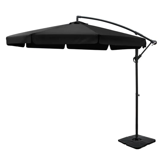 Instahut 3m Outdoor Umbrella w/Base Cantilever Garden Beach Patio Black - Mekamart Australia