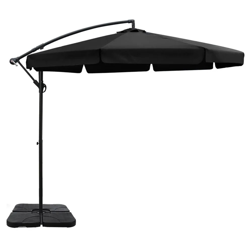 Instahut 3m Outdoor Umbrella w/Base Cantilever Garden Beach Patio Black - Mekamart Australia
