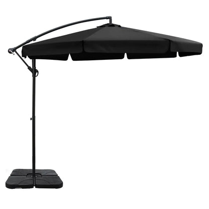 Instahut 3m Outdoor Umbrella w/Base Cantilever Garden Beach Patio Black - Mekamart Australia