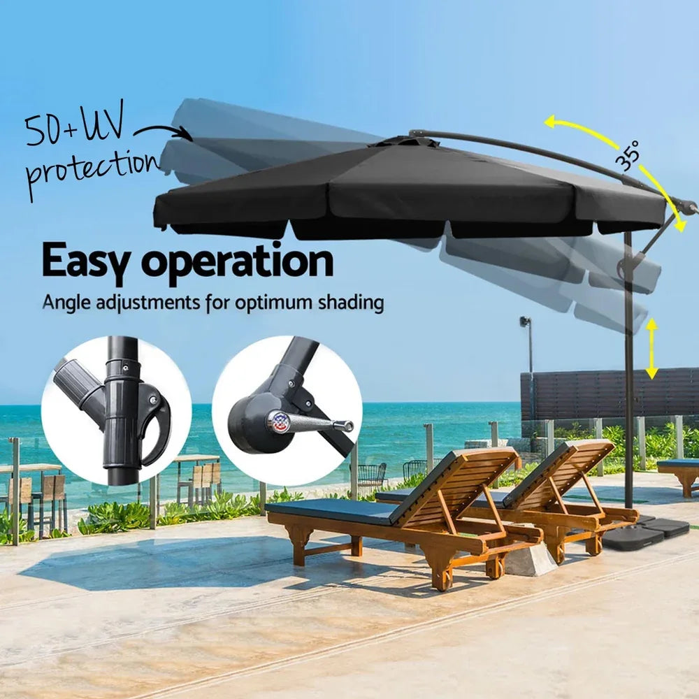 Instahut 3m Outdoor Umbrella w/Base Cantilever Garden Beach Patio Black - Mekamart Australia