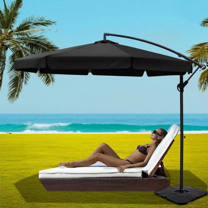 Instahut 3m Outdoor Umbrella w/Base Cantilever Garden Beach Patio Black - Mekamart Australia