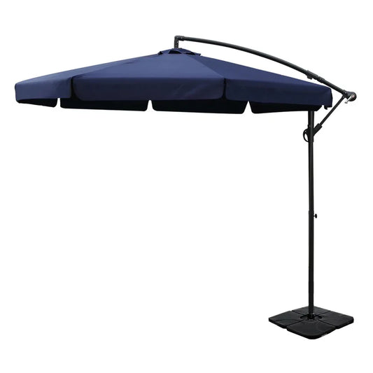 Instahut 3m Outdoor Umbrella w/Base Cantilever Garden Beach Patio Navy - Mekamart Australia