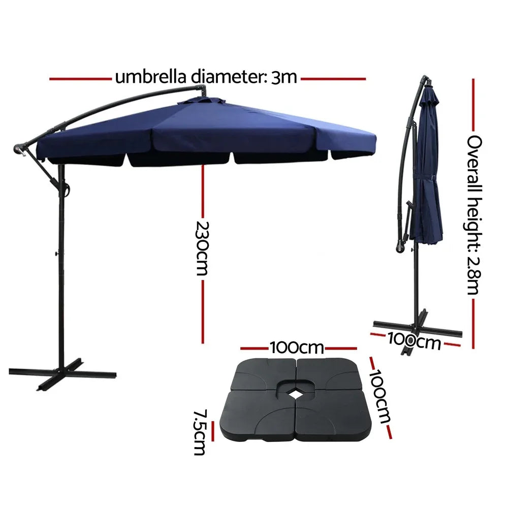 Instahut 3m Outdoor Umbrella w/Base Cantilever Garden Beach Patio Navy - Mekamart Australia