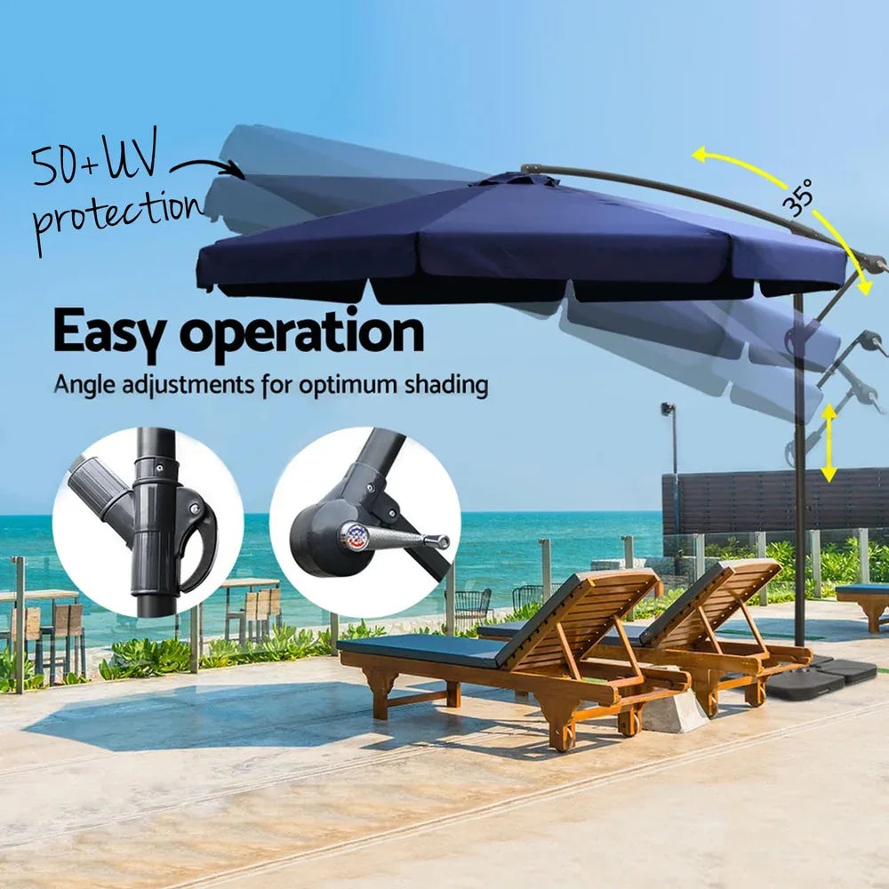 Instahut 3m Outdoor Umbrella w/Base Cantilever Garden Beach Patio Navy - Mekamart Australia