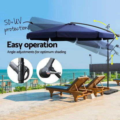 Instahut 3m Outdoor Umbrella w/Base Cantilever Garden Beach Patio Navy - Mekamart Australia