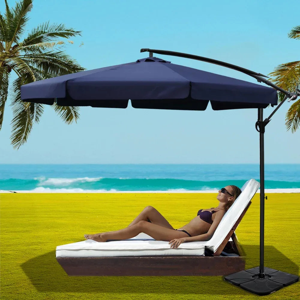 Instahut 3m Outdoor Umbrella w/Base Cantilever Garden Beach Patio Navy - Mekamart Australia