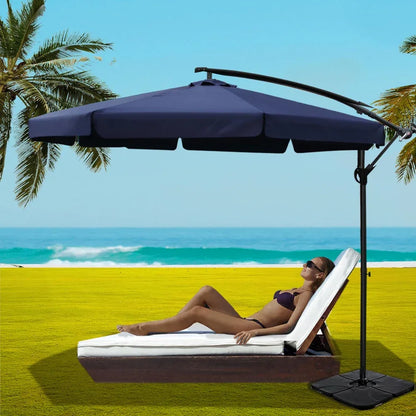 Instahut 3m Outdoor Umbrella w/Base Cantilever Garden Beach Patio Navy - Mekamart Australia