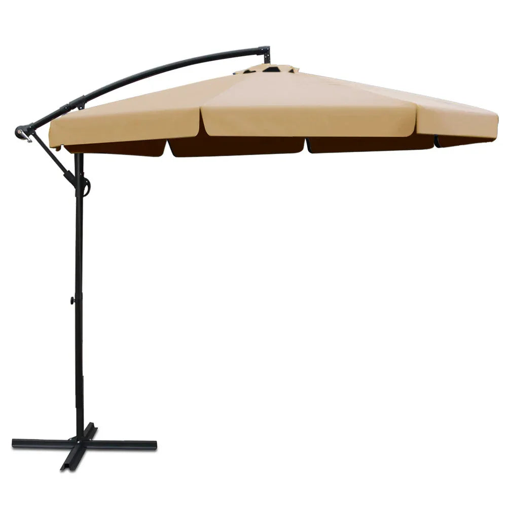 Instahut 3m Outdoor Umbrella Cantilever Garden Beach Patio Beige - Mekamart Australia