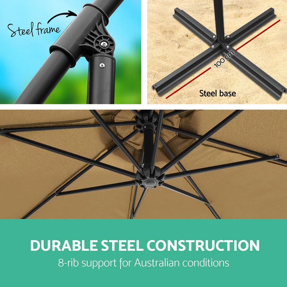 Instahut 3m Outdoor Umbrella Cantilever Garden Beach Patio Beige - Mekamart Australia