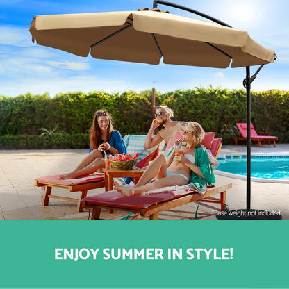 Instahut 3m Outdoor Umbrella Cantilever Garden Beach Patio Beige - Mekamart Australia