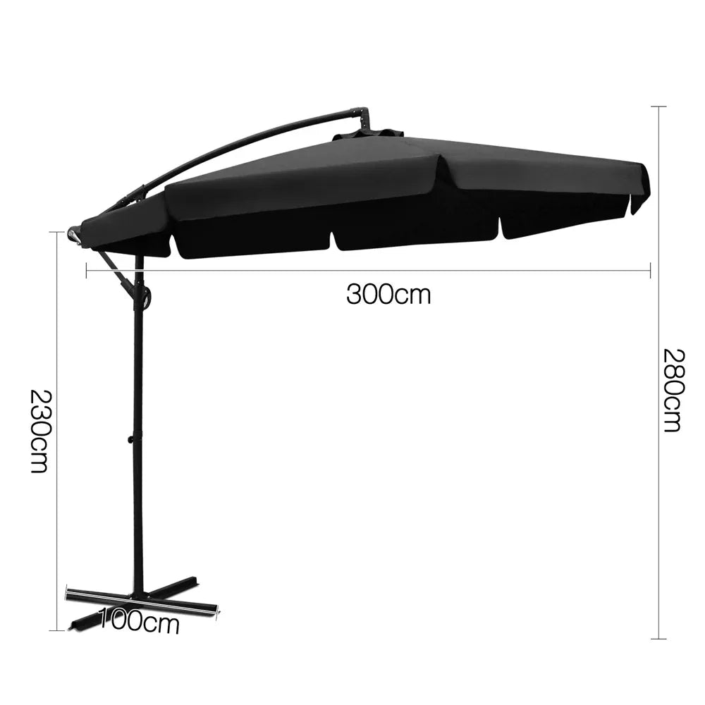 Instahut 3m Outdoor Umbrella Cantilever Garden Beach Patio Black - Mekamart Australia