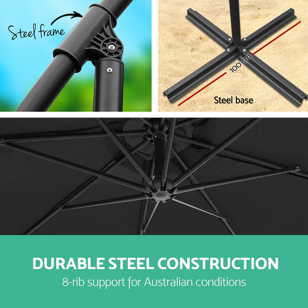 Instahut 3m Outdoor Umbrella Cantilever Garden Beach Patio Black - Mekamart Australia
