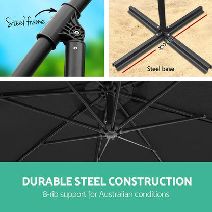 Instahut 3m Outdoor Umbrella Cantilever Garden Beach Patio Black - Mekamart Australia