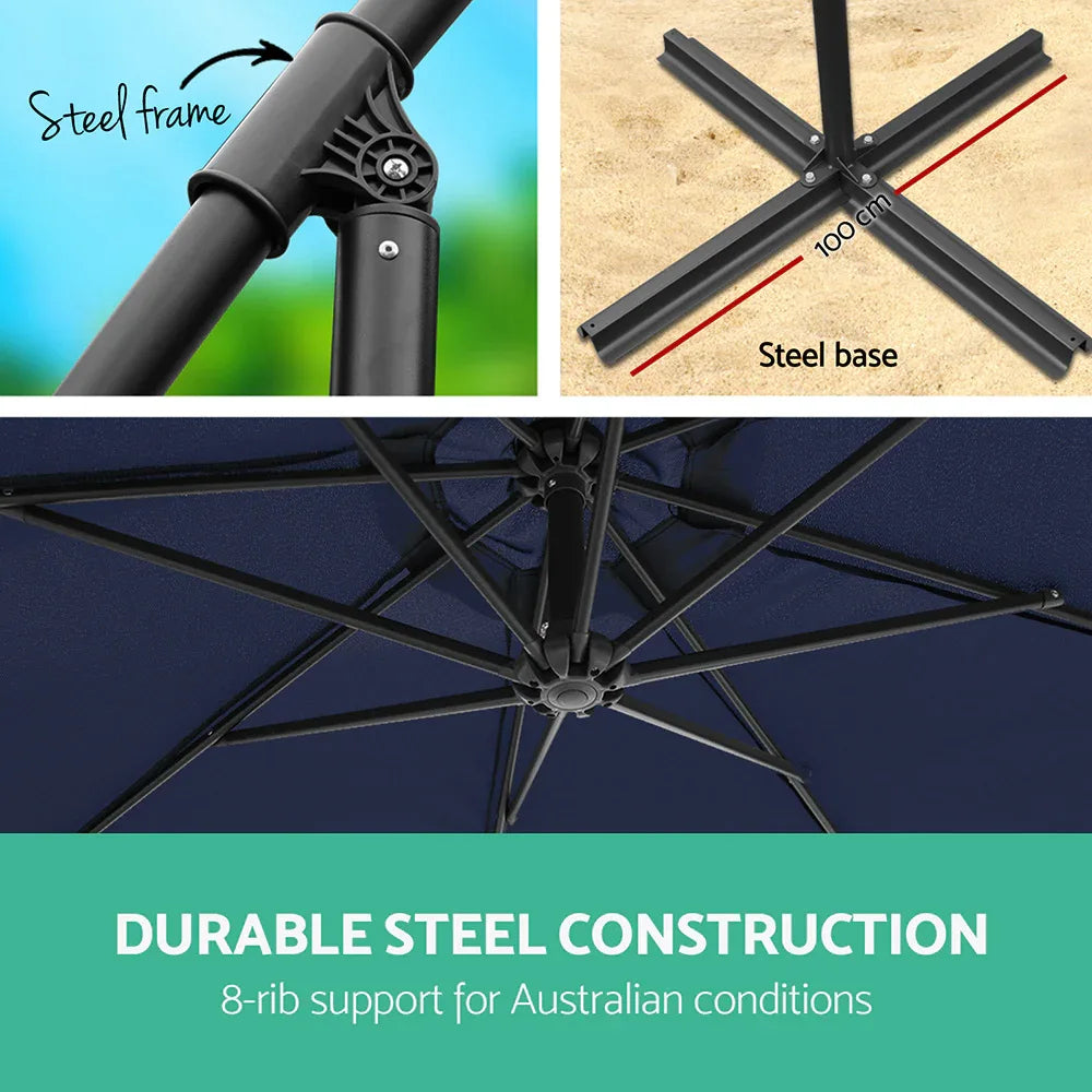 Instahut 3m Outdoor Umbrella Cantilever Garden Beach Patio Navy - Mekamart Australia