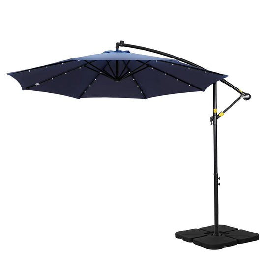 Instahut Outdoor Umbrella 3M Cantilever Beach LED w/Base Garden Shade Patio Navy - Mekamart Australia
