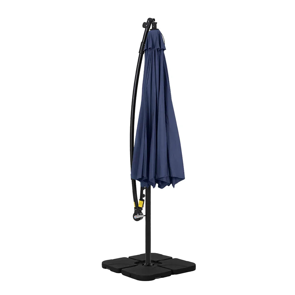 Instahut Outdoor Umbrella 3M Cantilever Beach LED w/Base Garden Shade Patio Navy - Mekamart Australia