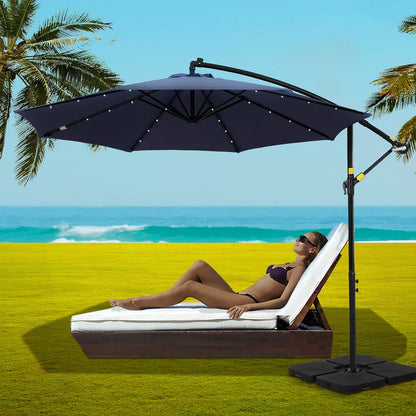 Instahut Outdoor Umbrella 3M Cantilever Beach LED w/Base Garden Shade Patio Navy - Mekamart Australia