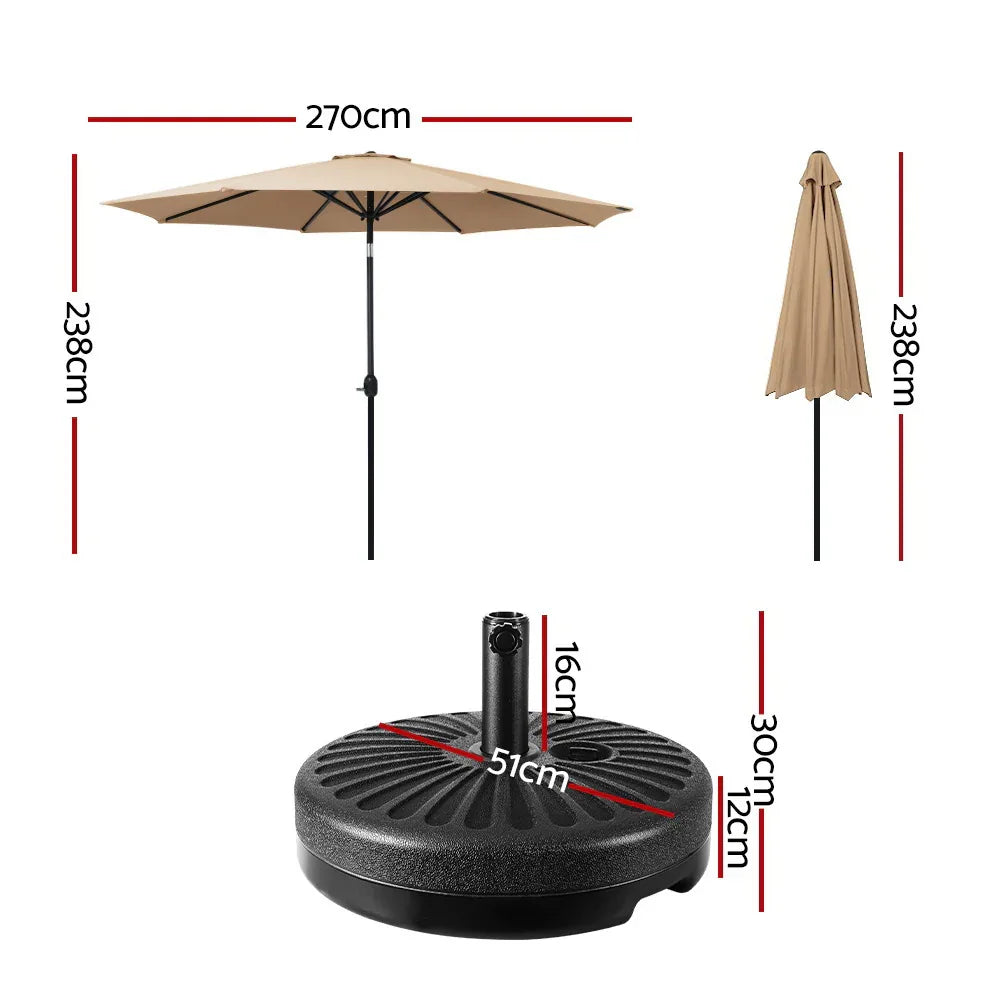 Instahut 2.7m Outdoor Umbrella w/Base Pole Stand Garden Sun Beige - Mekamart Australia