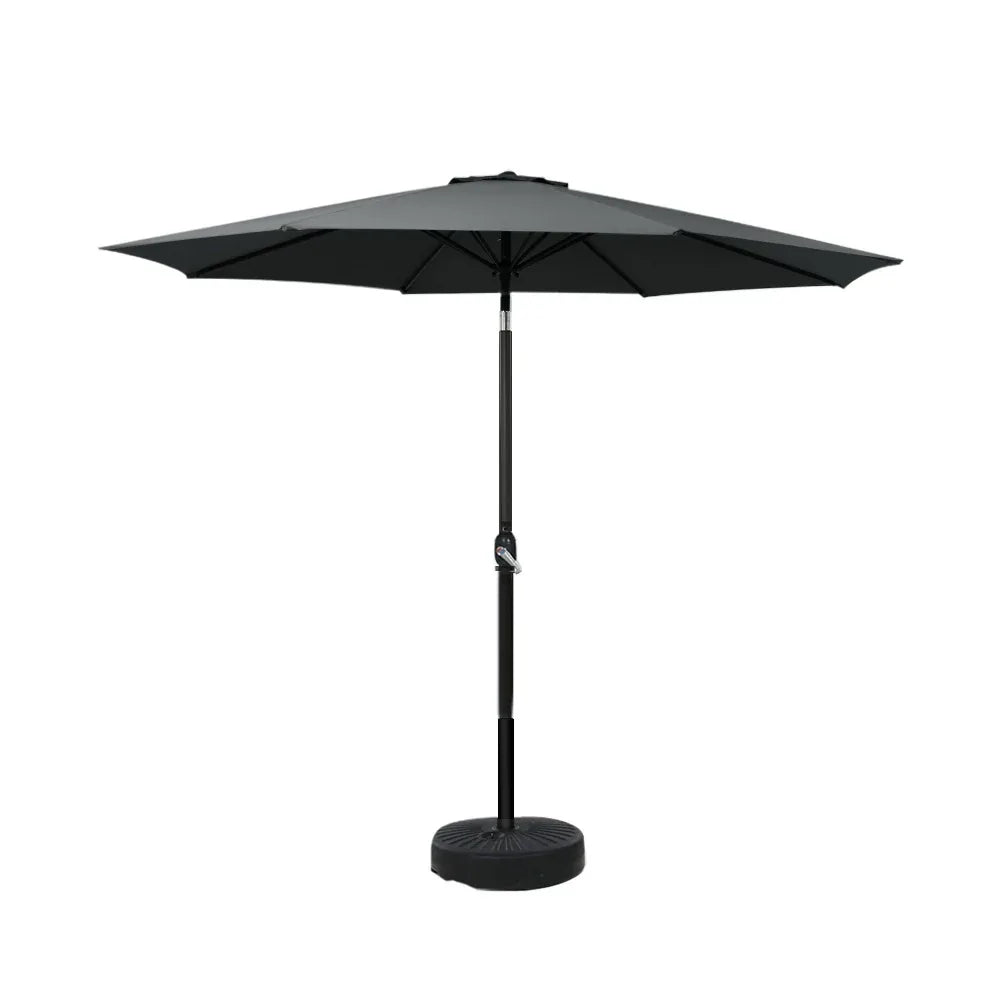 Instahut Outdoor Umbrella 2.7m Base Beach Pole Garden Tilt Sun Patio UV Black - Mekamart Australia
