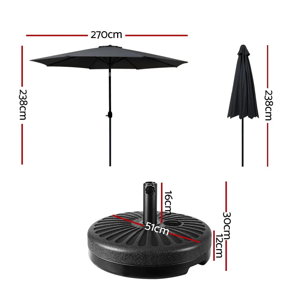 Instahut Outdoor Umbrella 2.7m Base Beach Pole Garden Tilt Sun Patio UV Black - Mekamart Australia