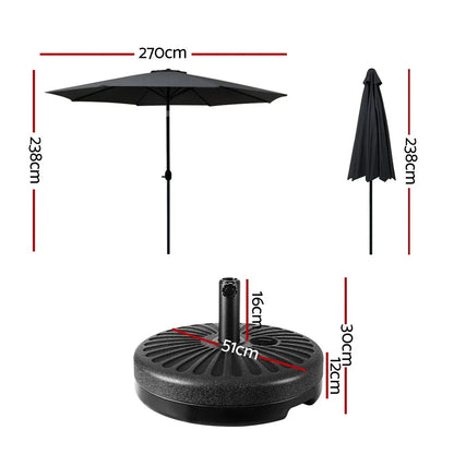 Instahut Outdoor Umbrella 2.7m Base Beach Pole Garden Tilt Sun Patio UV Black - Mekamart Australia