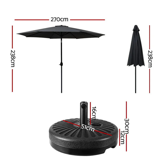 Instahut Outdoor Umbrella 2.7m Base Beach Pole Garden Tilt Sun Patio UV Black - Mekamart Australia