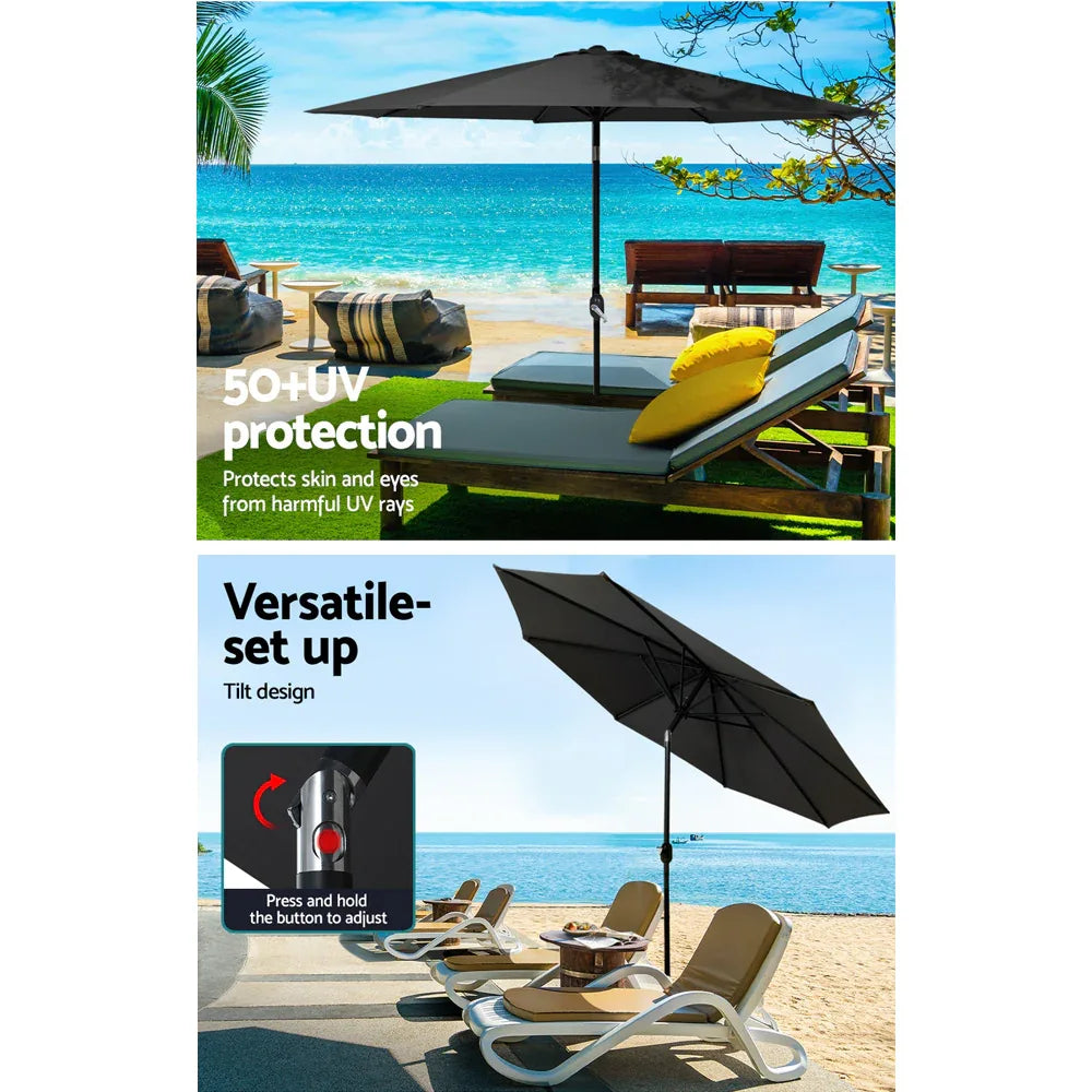 Instahut Outdoor Umbrella 2.7m Base Beach Pole Garden Tilt Sun Patio UV Black - Mekamart Australia