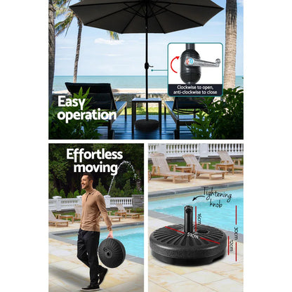 Instahut Outdoor Umbrella 2.7m Base Beach Pole Garden Tilt Sun Patio UV Black - Mekamart Australia