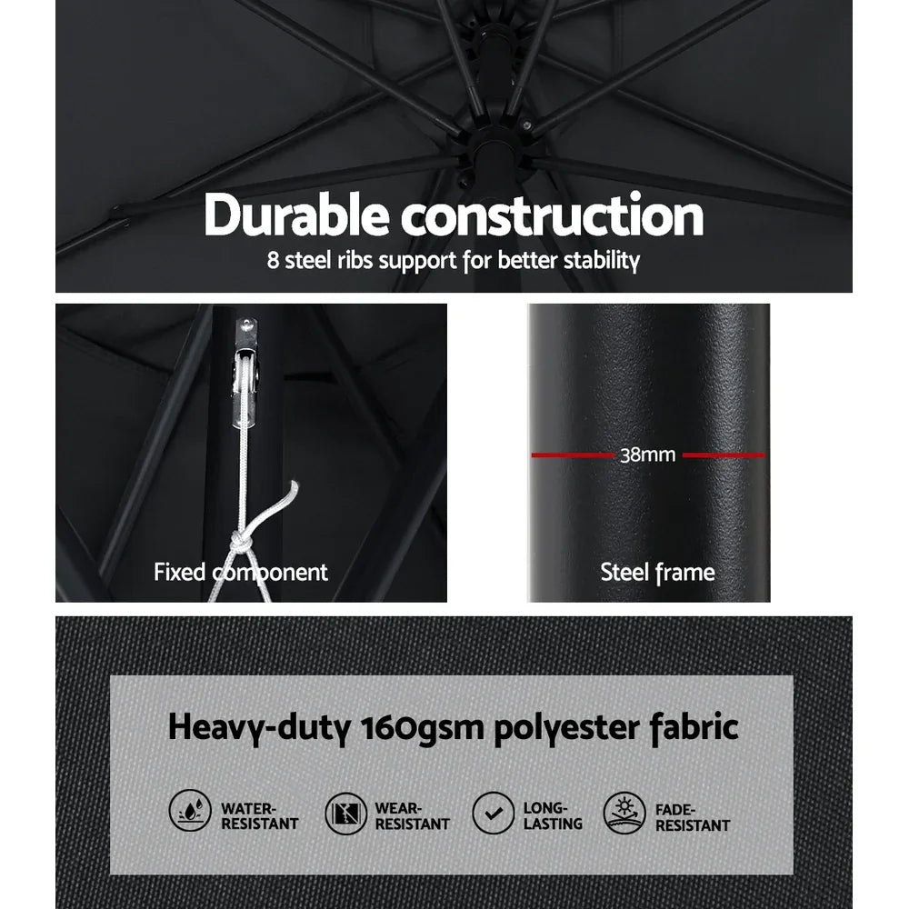Instahut Outdoor Umbrella 2.7m Base Beach Pole Garden Tilt Sun Patio UV Black - Mekamart Australia