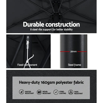 Instahut Outdoor Umbrella 2.7m Base Beach Pole Garden Tilt Sun Patio UV Black - Mekamart Australia