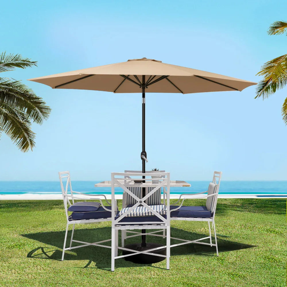 Instahut 2.7m Outdoor Umbrella Pole Stand Garden Sun Beige - Mekamart Australia