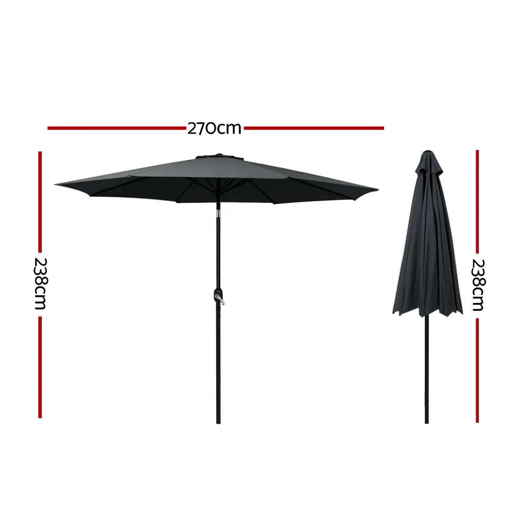 Instahut 2.7m Outdoor Umbrella w/Base Pole Stand Garden Beach Black - Mekamart Australia