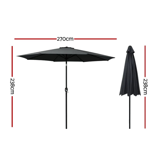 Instahut 2.7m Outdoor Umbrella w/Base Pole Stand Garden Beach Black - Mekamart Australia