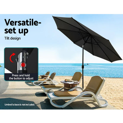 Instahut 2.7m Outdoor Umbrella w/Base Pole Stand Garden Beach Black - Mekamart Australia