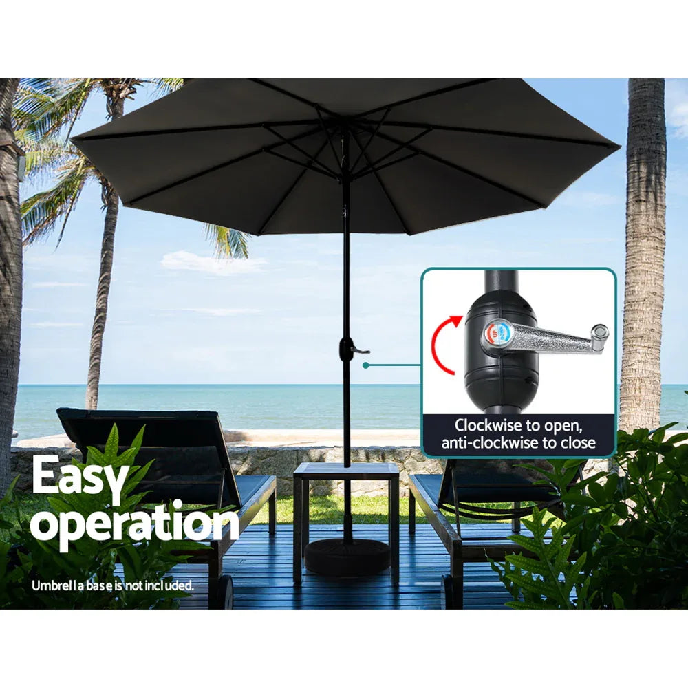 Instahut 2.7m Outdoor Umbrella w/Base Pole Stand Garden Beach Black - Mekamart Australia