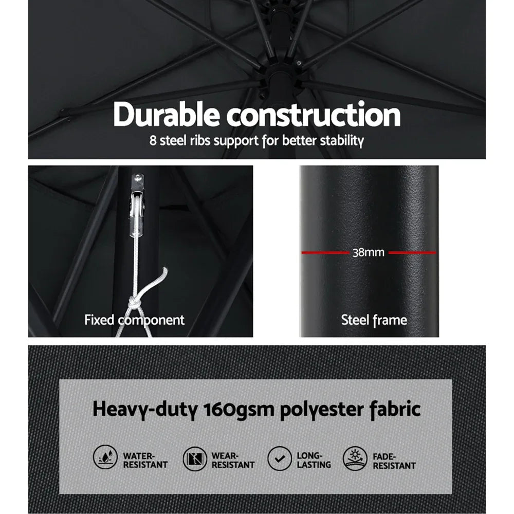 Instahut 2.7m Outdoor Umbrella w/Base Pole Stand Garden Beach Black - Mekamart Australia