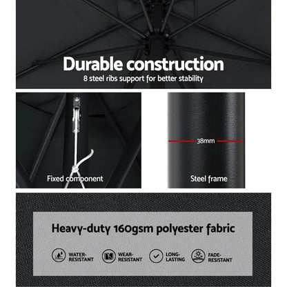 Instahut 2.7m Outdoor Umbrella w/Base Pole Stand Garden Beach Black - Mekamart Australia