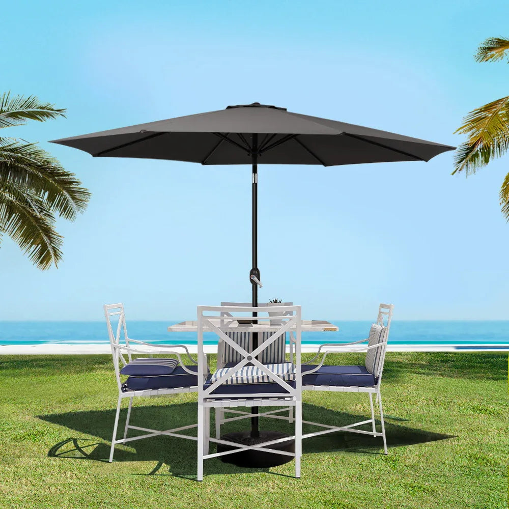 Instahut 2.7m Outdoor Umbrella w/Base Pole Stand Garden Beach Black - Mekamart Australia