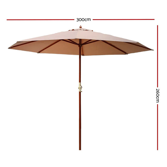 Instahut 3m Outdoor Umbrella Pole Umbrellas Beach Garden Sun Stand Patio Beige - Mekamart Australia