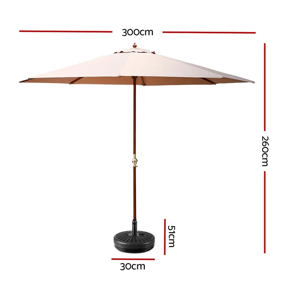 Instahut 3m Outdoor Umbrella w/Base Pole Umbrellas Garden Sun Stand Deck Beige - Mekamart Australia