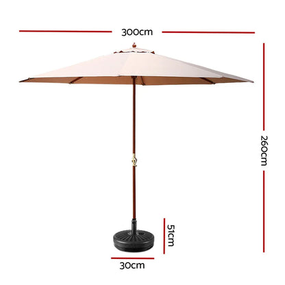 Instahut 3m Outdoor Umbrella w/Base Pole Umbrellas Garden Sun Stand Deck Beige - Mekamart Australia