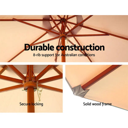 Instahut 3m Outdoor Umbrella w/Base Pole Umbrellas Garden Sun Stand Deck Beige - Mekamart Australia