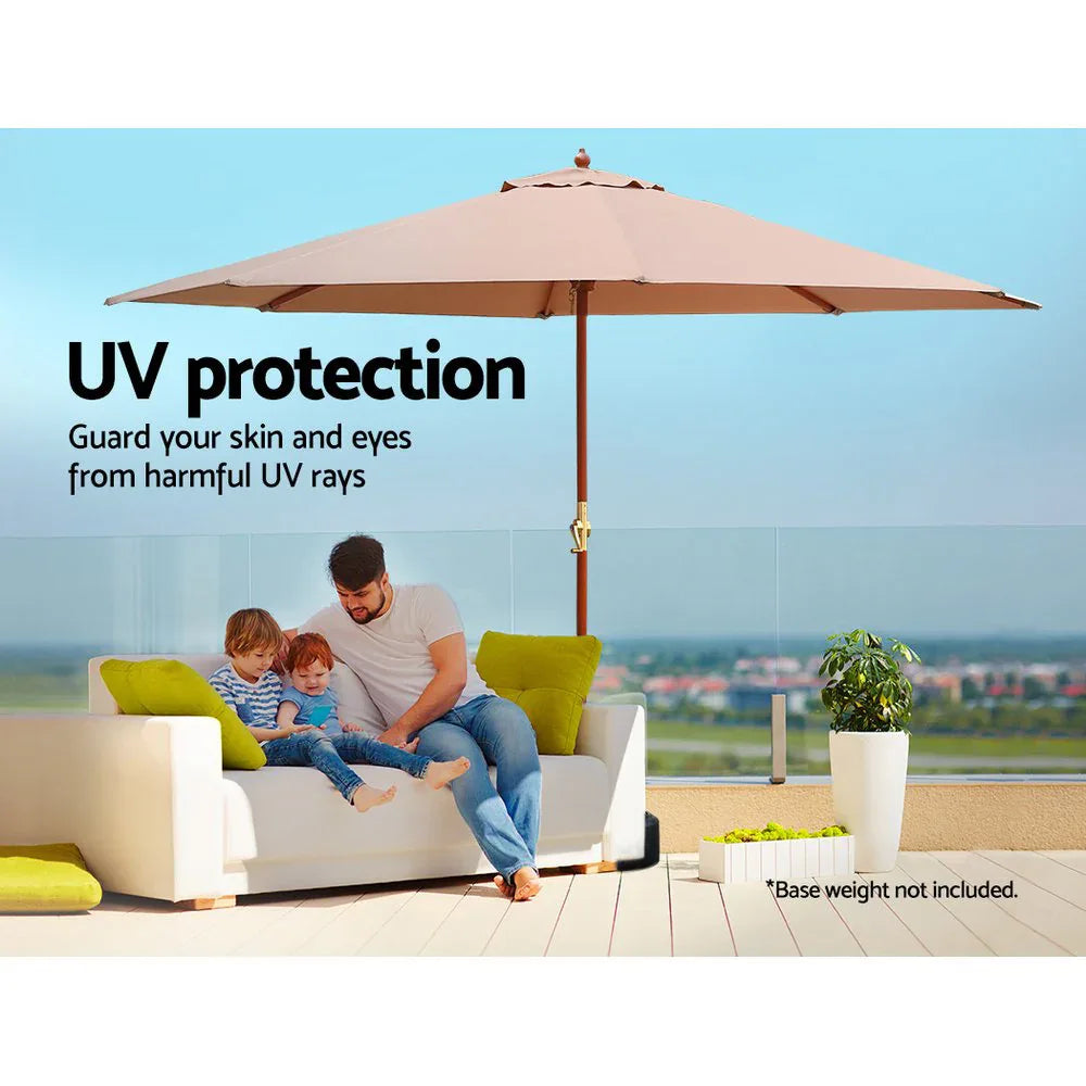 Instahut 3m Outdoor Umbrella w/Base Pole Umbrellas Garden Sun Stand Deck Beige - Mekamart Australia