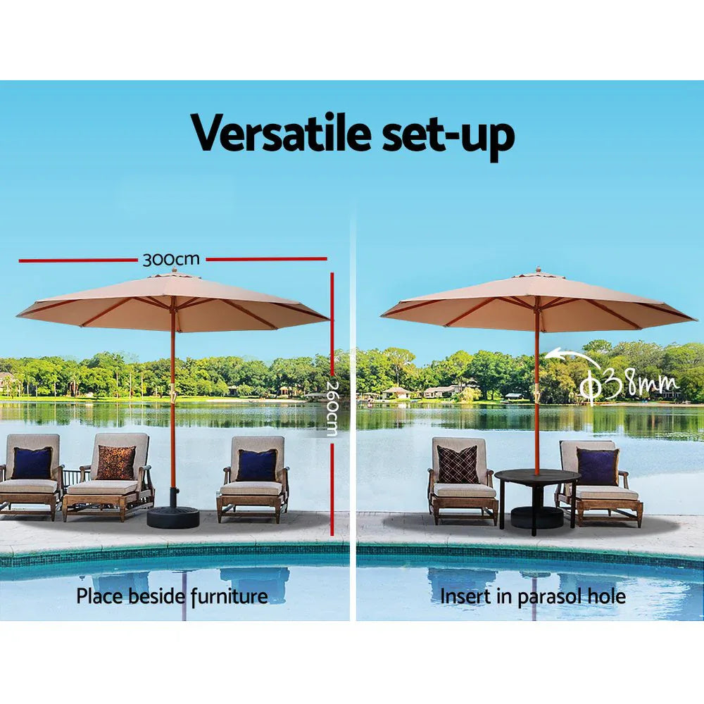 Instahut 3m Outdoor Umbrella w/Base Pole Umbrellas Garden Sun Stand Deck Beige - Mekamart Australia